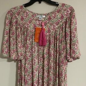 Pink and Green Floral Midi Dress